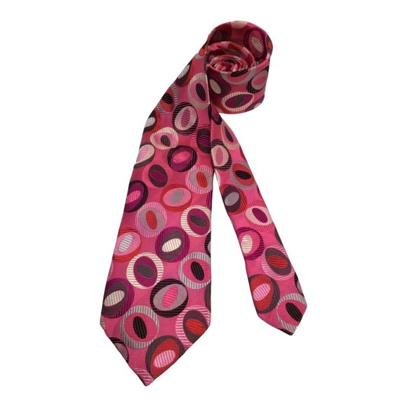DUCHAMP LONDON Pink Geometric Silk Tie Hand Made In England 61"/ 3".1/2 EX COND - Picture 2 of 8